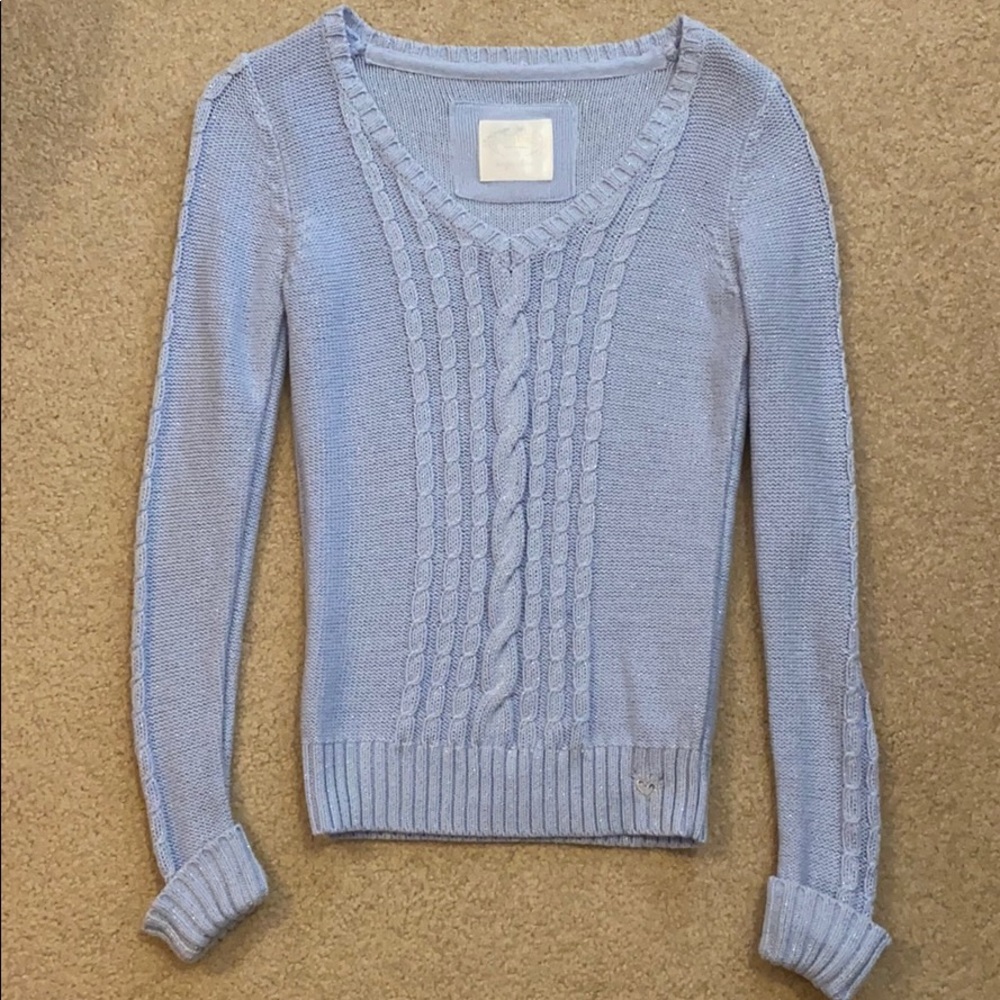 American Eagle Outfitters Sky Blue Cable Knit V-Neck Sweater